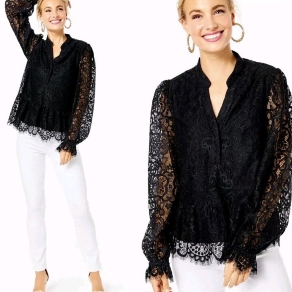 Lilly Pulitzer Jacelynne Lace Top Onyx Two Tone Carnival Lace Black Size M
